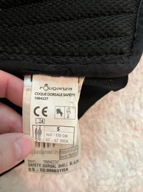 Protection dorsale Fouganza taille S adulte 160-170