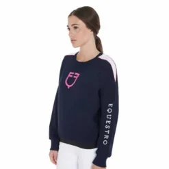 Sweat-shirt à col rond marine/fuchsia - Equestro