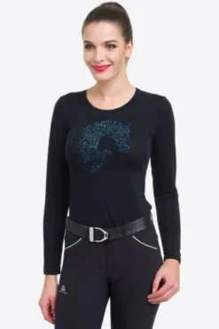 T-shirt manches longues Multicolor avec décoration cheval - Cavalliera