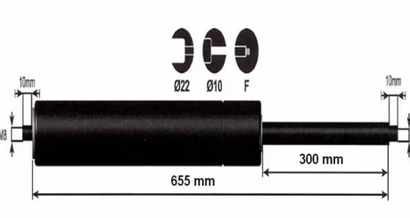 Vérin à gaz 1000n - entraxe 700mm
