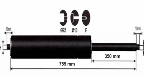 Vérin à gaz 1000n - entraxe 800mm