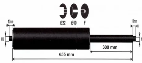 Vérin à gaz 1250n - entraxe 700mm