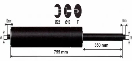 Vérin à gaz 1250n - entraxe 800mm
